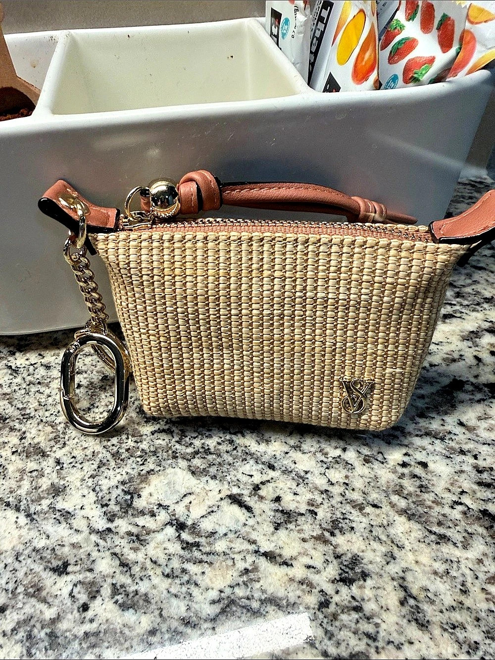 Victoria's Secret Micro Straw Bag Charm Woven Bag in Brown & Gold